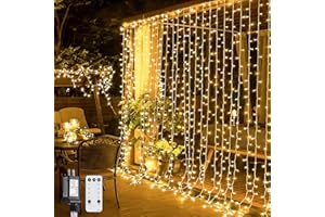 JMEXSUSS 300 LED Remote Control Curtain Lights, Plug in Fairy Curtain Lights Outdoor, Wall Hanging String Lights Indoor for Bedroom Window Dorm Backdrop Wedding Party Patio Christmas Decor, Warm White
