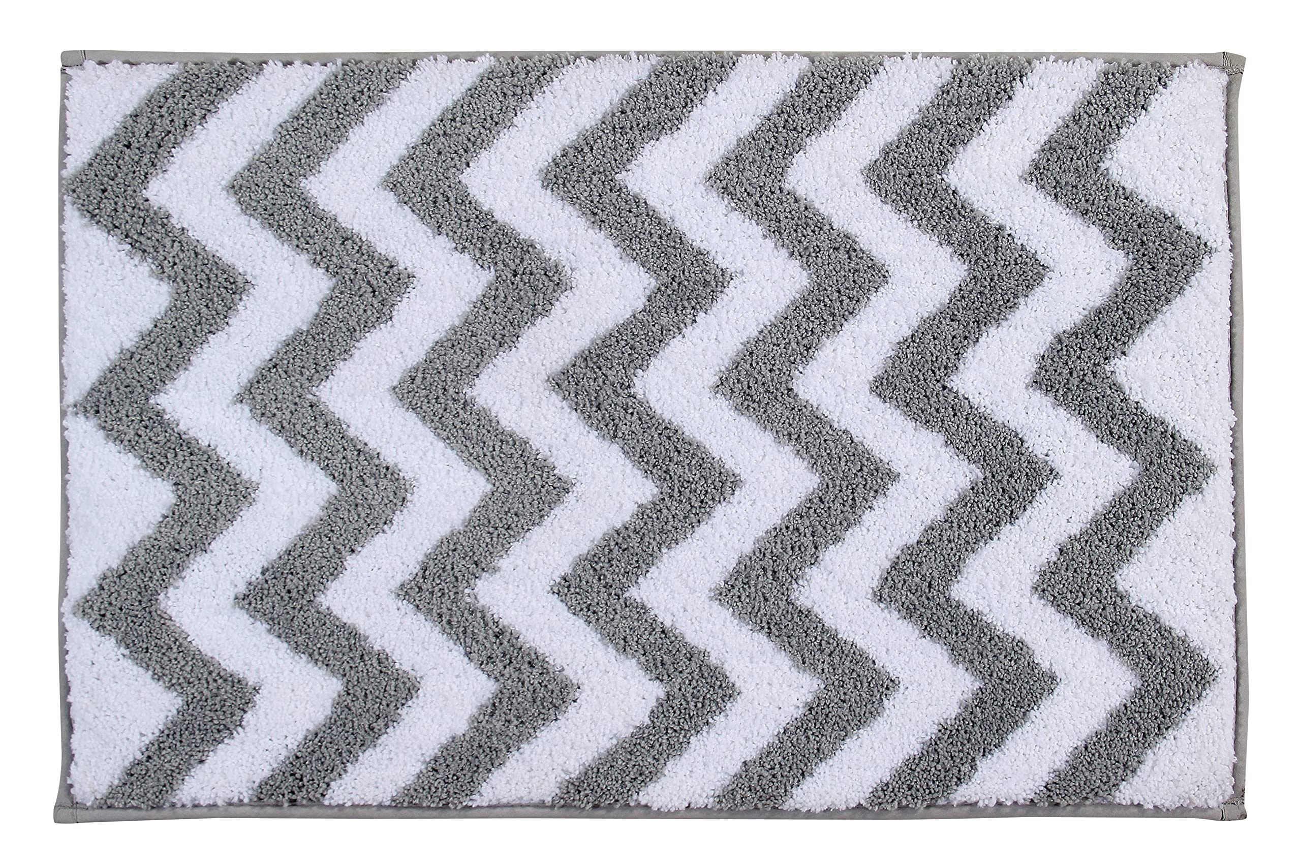 Penguin Home Microfiber Tufted Reversible Bath Mat, Super Soft and Absorbent With Reversible Designs, Waves and Rectangles, 1775 GSM, Tubs and Bath Room Floors, Size 50x80 cm,Silver & White