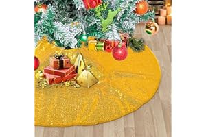 JUYA DELIGHT Yellow Gold Sequin Tree Skirt Christmas Tree Skirts Mini 48inch Small Tree Skirt for Xmas Tree Decorations,Golden,48Inch