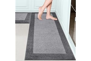 DOMUSTEX Machine Washable Kitchen Rugs Set of 2, (24" x 36"+ 24" x 60"), Non Slip Kitchen Mats for Floor, Absorbent Entrance Runner Rugs for Bedoom, Hallway, Bathroom, Door (Roll Packing)