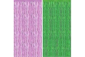 AVIKOSI 4 Pack Pink and Green Foil Fringe Curtains, 3.3×6.6 ft Tinsel Backdrop Streamers for Birthday, Halloween, Wicked-Inspired Party, Christmas, Baby Shower, New Year's Eve, Wall Decor (2 Pink + 2 Green)