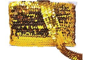 Mandala Crafts Elastic Sequin Ribbon Trim - 1.5 Inch Gold Sequin Elastic Trim for Sewing Dress Headband - 10 Yards Fabric Metallic Stretch Sequins Band