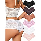 Sth Big Sexy Underwear for Women Ultra-soft Lace V-waisted Boy Shorts Lightweight Cheeky Panties Fashion Lingerie 6 pack