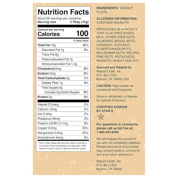 NATURE’S EATS SUPERFINE WALNUT FLOUR – FINELY SIFTED, BLANCHED GLUTEN FREE NUT FLOUR FOR BREAD, PANCAKE MIX, MUFFINS, LOW CARB & VEGAN BAKING – RESEALABLE BAG 16 OUNCE (PACK OF 1)