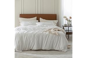 FOSSA Duvet Cover Set 100% Washed Cotton 3 Pieces Bedding Set Twill Soft Cozy Breathable Sturdy Substantial with Textured Weave Solid Bright White California King