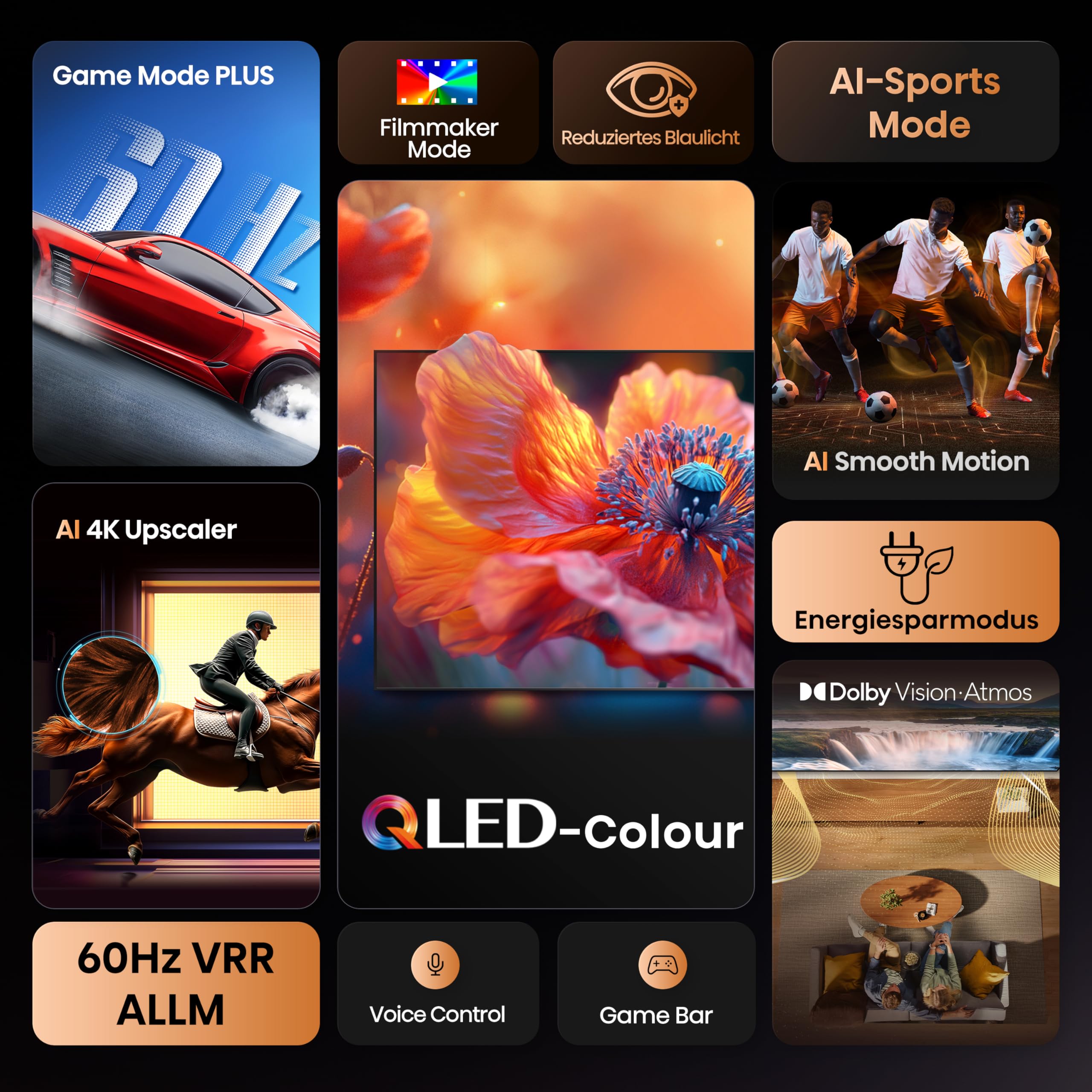 Hisense 85E7Q Fehrnseher, 85 Zoll, 4K UHD QLED, Smart TV, Game Mode Plus, Filmaker Mode, Dolby Vision Atmos, HDR10, HLG, HDR Immersive, AI 4K Upscaler, DTS:X, Sprachsteuerung [2025] 3