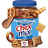 Traditional Chex Mix, Original Recipe, Resealable Tub, 20 oz | Corn &amp; Wheat Chex, Rye Chips, Squiggle Breadsticks, Pretzels, 50% Less Fat than Regular Potato Chips