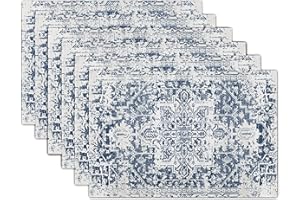 APORTT Navy Blue Gray Boho Placemats Set of 6 Ethnic Bohemian Carpet Place Mats Washable Kitchen Dining Vintage Grey Geography Floral Linen Table Mats Stain Heat-Resistant for Home Party Indoor 12x18 in