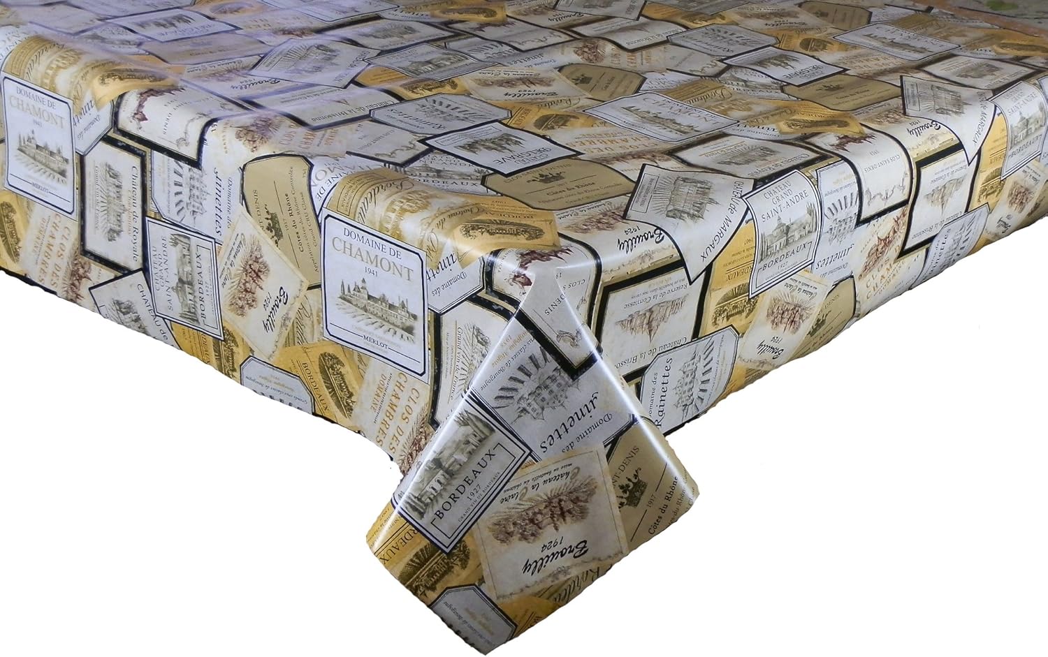 Vinyl Pvc Tablecloth Wine Labels metres (200x137cm) 6 Seater Size