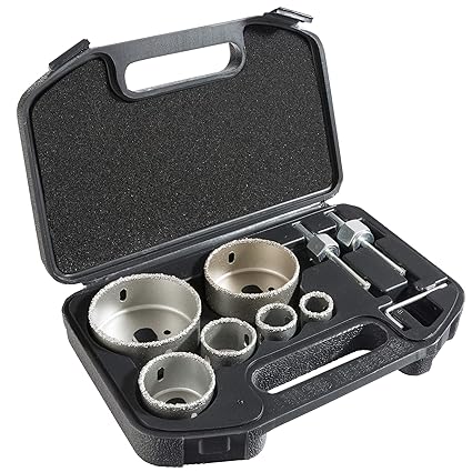 Arebos Fliesenlochbohrerset 9 teilig / 6 Bohrkronen 22, 28, 35, 44, 67 und 73 mm/inklusive 2 Führungsbohrer