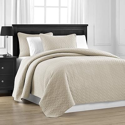 Comfy Bedding Prewashed Quilted 3-Piece Bedspread Set, Beige