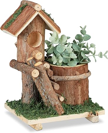 Relaxdays Holz Blumentopf Mit Deko Vogelhaus Moos Baumstamm Ubertopf Rustikale Dekoration Innen Aussen Braun 1 Stuck Amazon De Kuche Haushalt