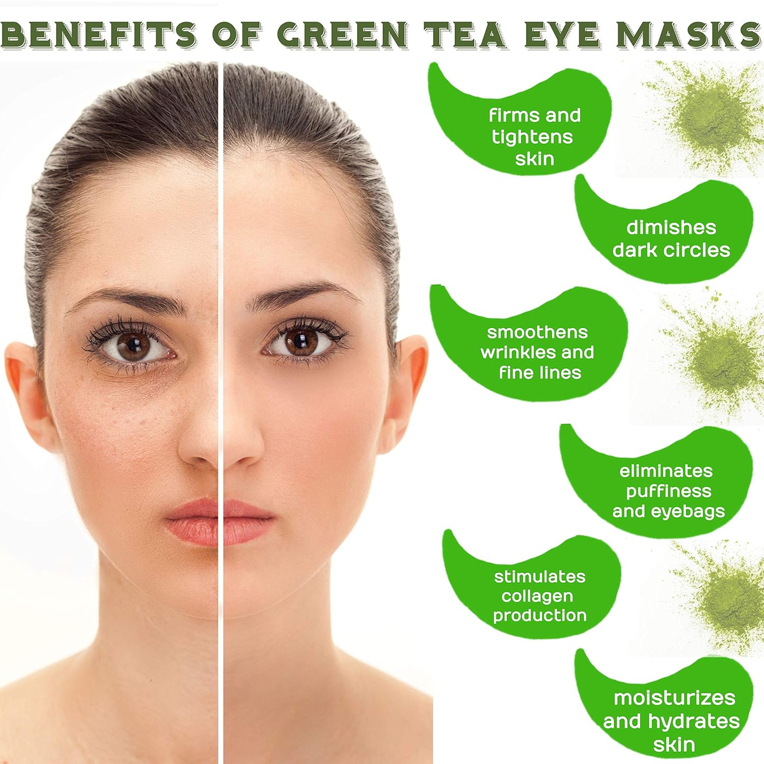 Green Tea Matcha Eye Mask by SUPRANCE - Under Eye Patches Treatment for Dark Circles, Eye Bags, Puffiness - Anti-Wrinkle With Hyaluronic Acid and Collagen - 30 Pairs/60 Pcs. : Beauty