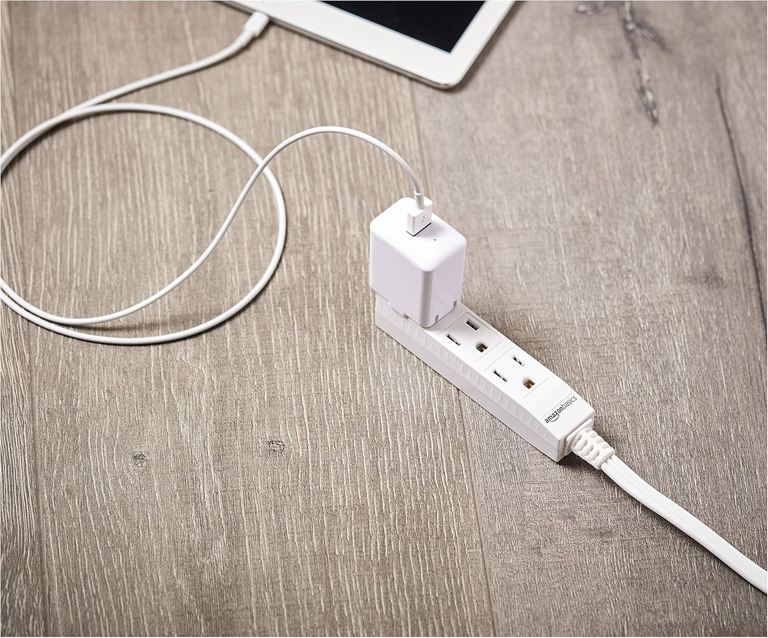 Basics Indoor 3 Prong Extension Power Cord Strip - Flat Plug, Grounded, 8 Foot, Pack of 2, White - - 