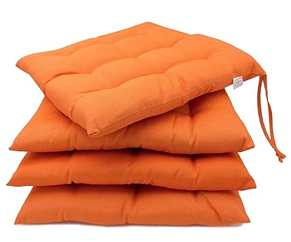 Zollner 4er Set Stuhlkissen mit Bänder, 40x40 cm, orange (weitere verfügbar)