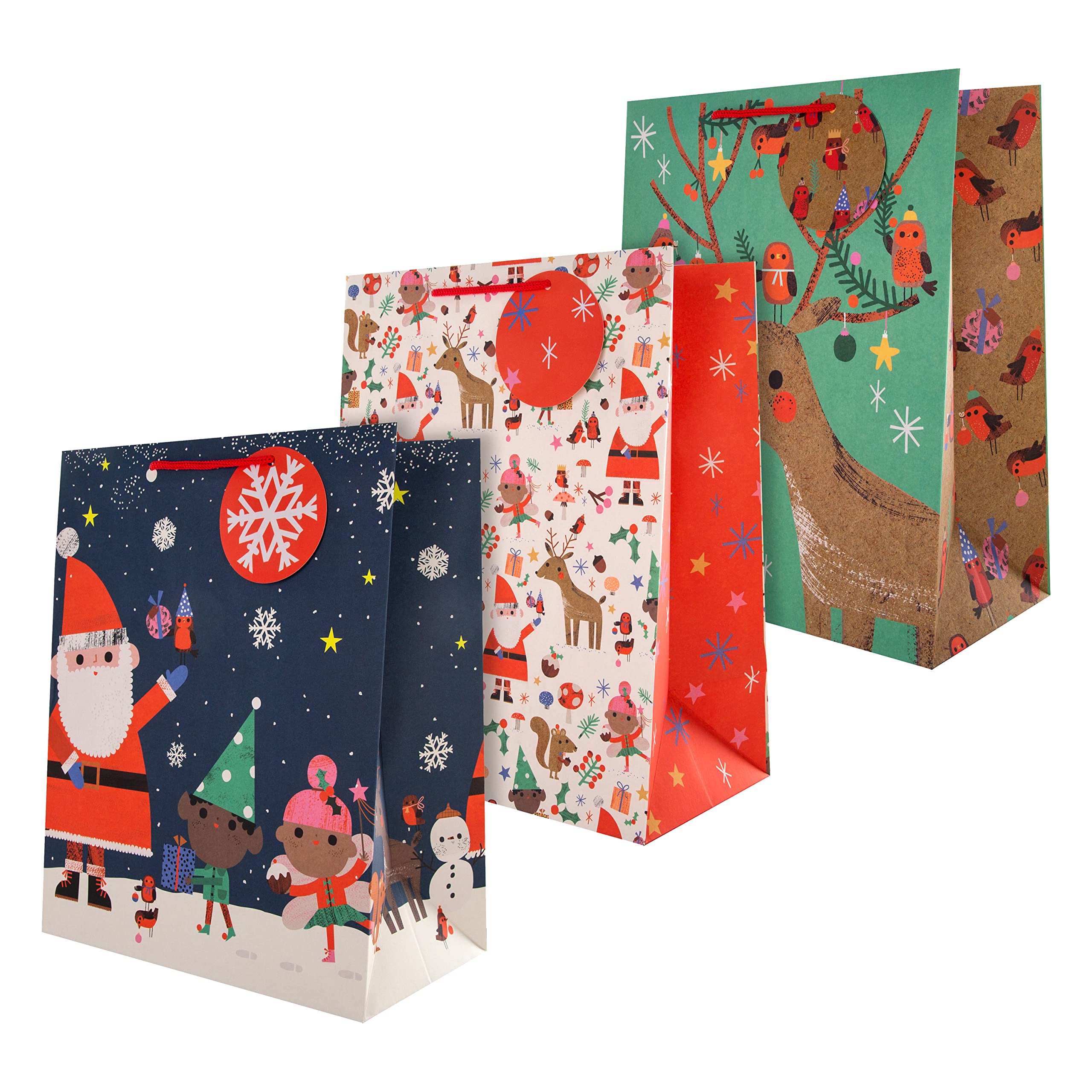 Hallmark Gift Bags, Pack of 3 Large Gift Bags, 3 Festive Santa & Reindeer Designs, Christmas