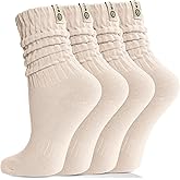 MOSEY KOSY Scrunch Cotton Socks, Slouch Calf Breathable Soft Socks for Women and Men, 4 Pairs
