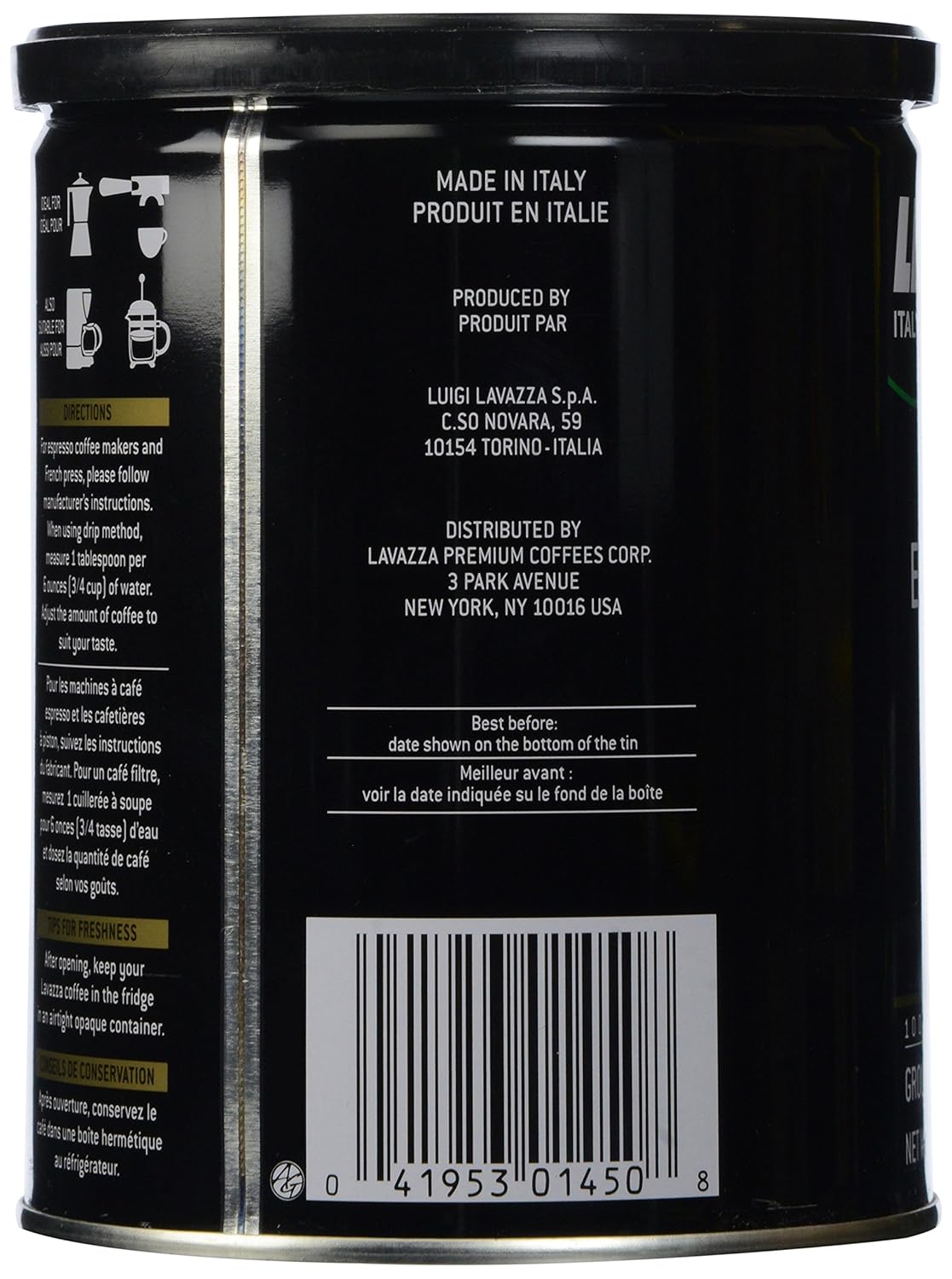 Lavazza Caffe Espresso Ground Coffee Blend, Medium Roast, 8-Ounce Can : Grocery & Gourmet Food