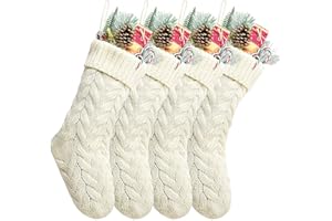 Kunyida Pack 4,14" Unique Ivory White Knit Christmas Stockings Style3