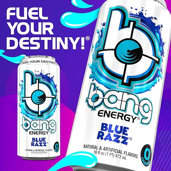 BANG ENERGY BLUE RAZZ, SUGAR-FREE ENERGY DRINK, 16-OUNCE (PACK OF 12)