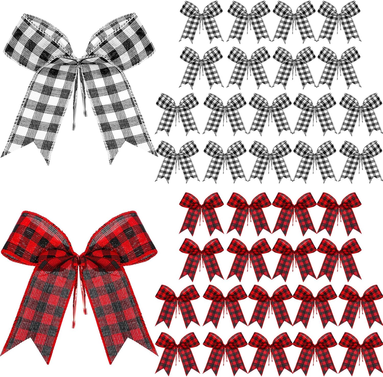 Bows & Ribbons - 36 Pieces Glitter Christmas Bow Tie Christmas Tree Decorations 6.3 x 5.5 Inch Xmas Decor Wreath Ornaments for Garland Gift Party Home Decoration (Fabric, Black and Red, Black and White)