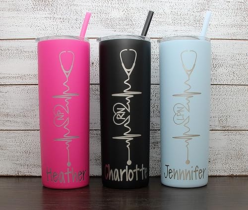 Download Amazon Com Heartbeat Nurse S Personalized Laser Engraved 20 Oz Stainless Steel Skinny Tumbler With Custom Stethoscope By Avito Includes Straw And Lid Nurse Rn Cna Pa Nurse Gift Handmade