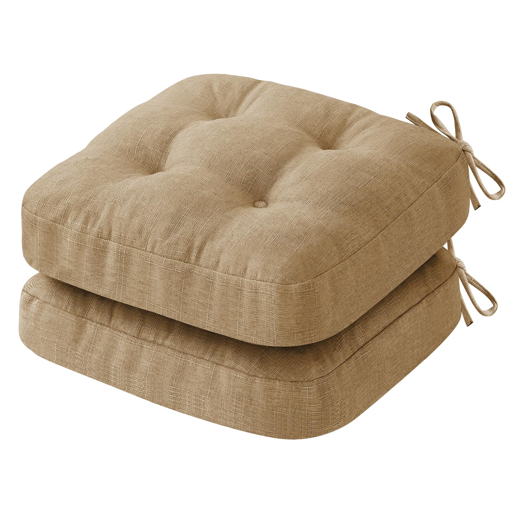 Photo 1 of ****COLOR DISPLAYS DARKER IN PERSON*** IASEAHK Chair Cushions for Dining Chairs, Dining Chair Cushions, Tufted Indoor Chair Pads with Ties & Non Slip Backing, Seat Cushions for Kitchen Chairs 16.5” x 16.5” x 3.5”, Set of 2, Khaki