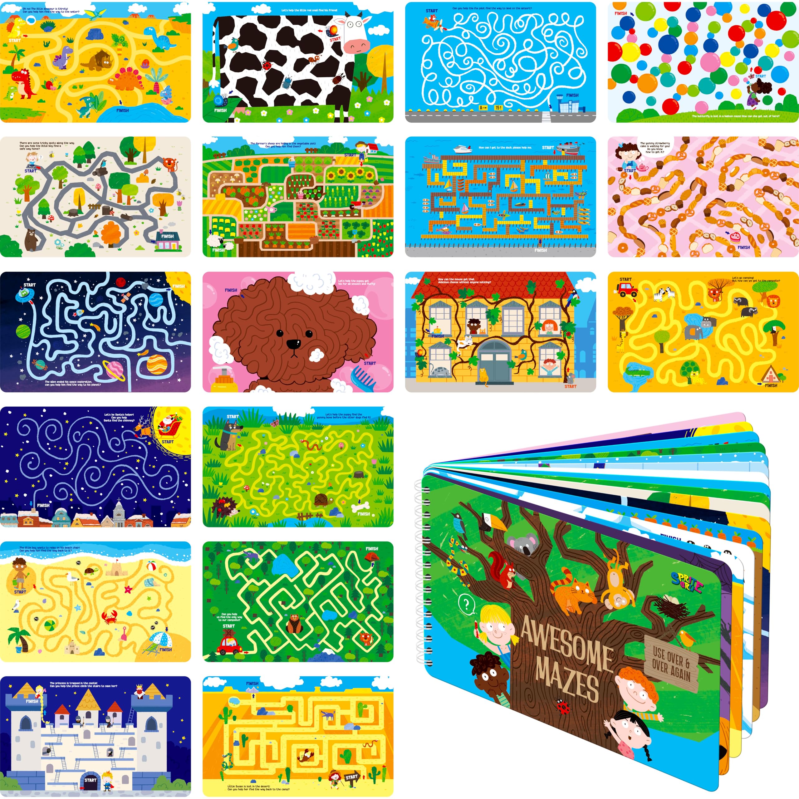 SpriteGru Dry Erase Mazes Game Pad, 30 Mazes Reusable & Erasable Book, Fun Brain Challenge Games Interesting Educational Toy and Learning Tool for Road Trip Airplane Travel — image 1