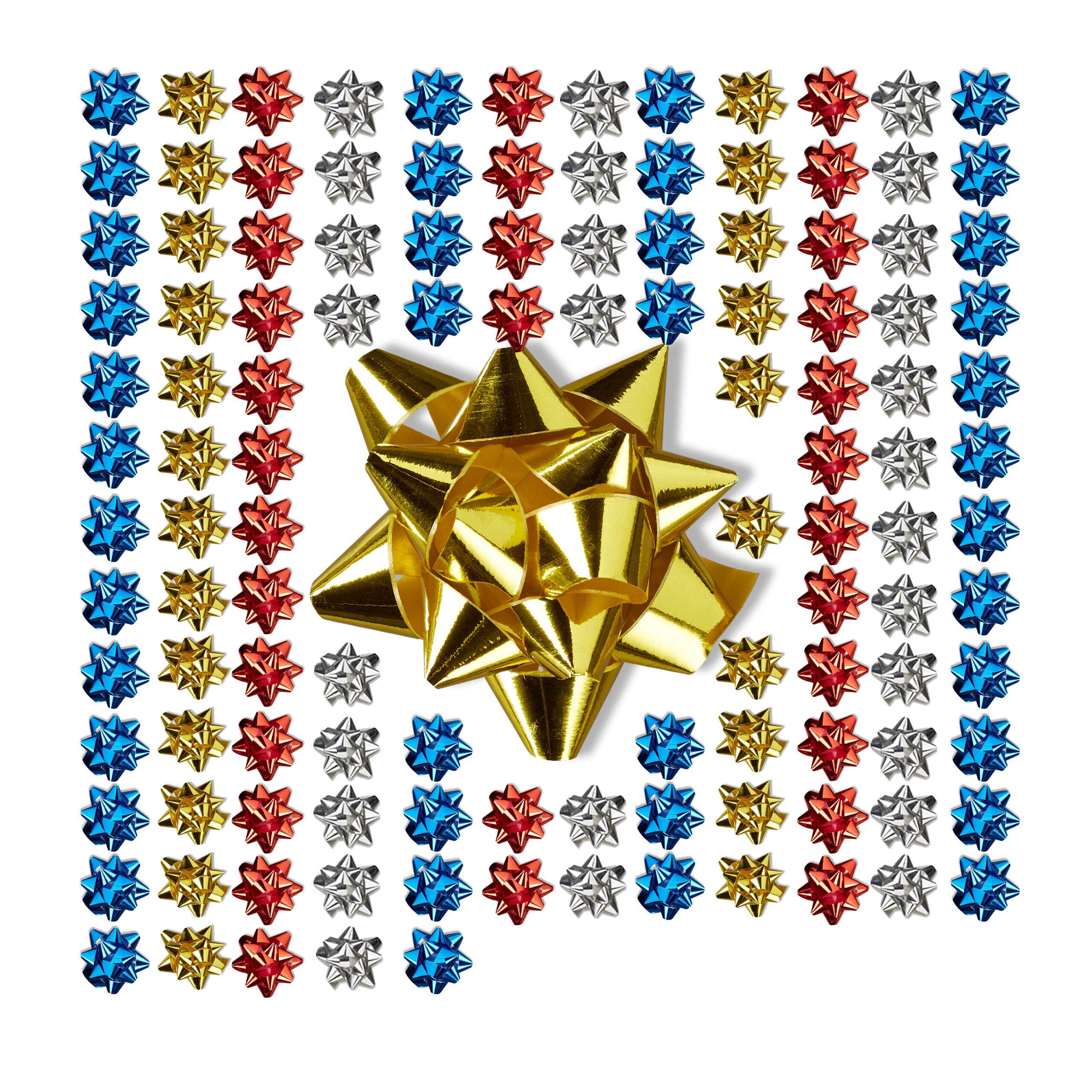 Relaxdays Gift Bows Set of 100, Self-Adhesive, Bows for Christmas and Birthday Presents, Ø 5 cm, Assorted Colours