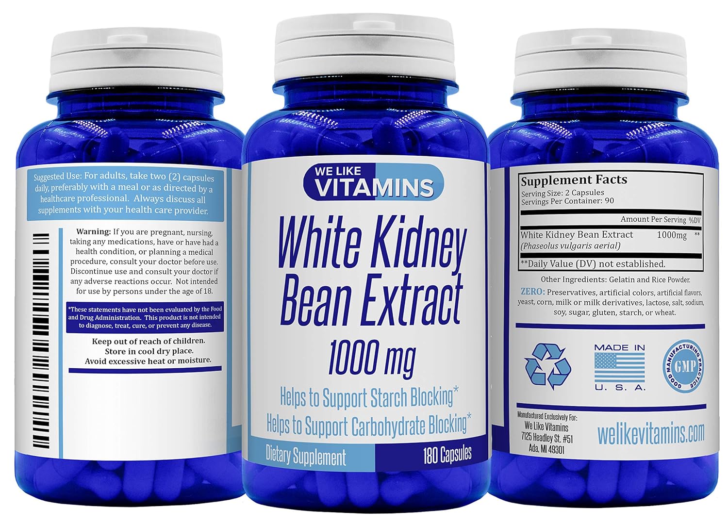 White Kidney Bean 1000mg 180 Capsules White Kidney Bean Supplement