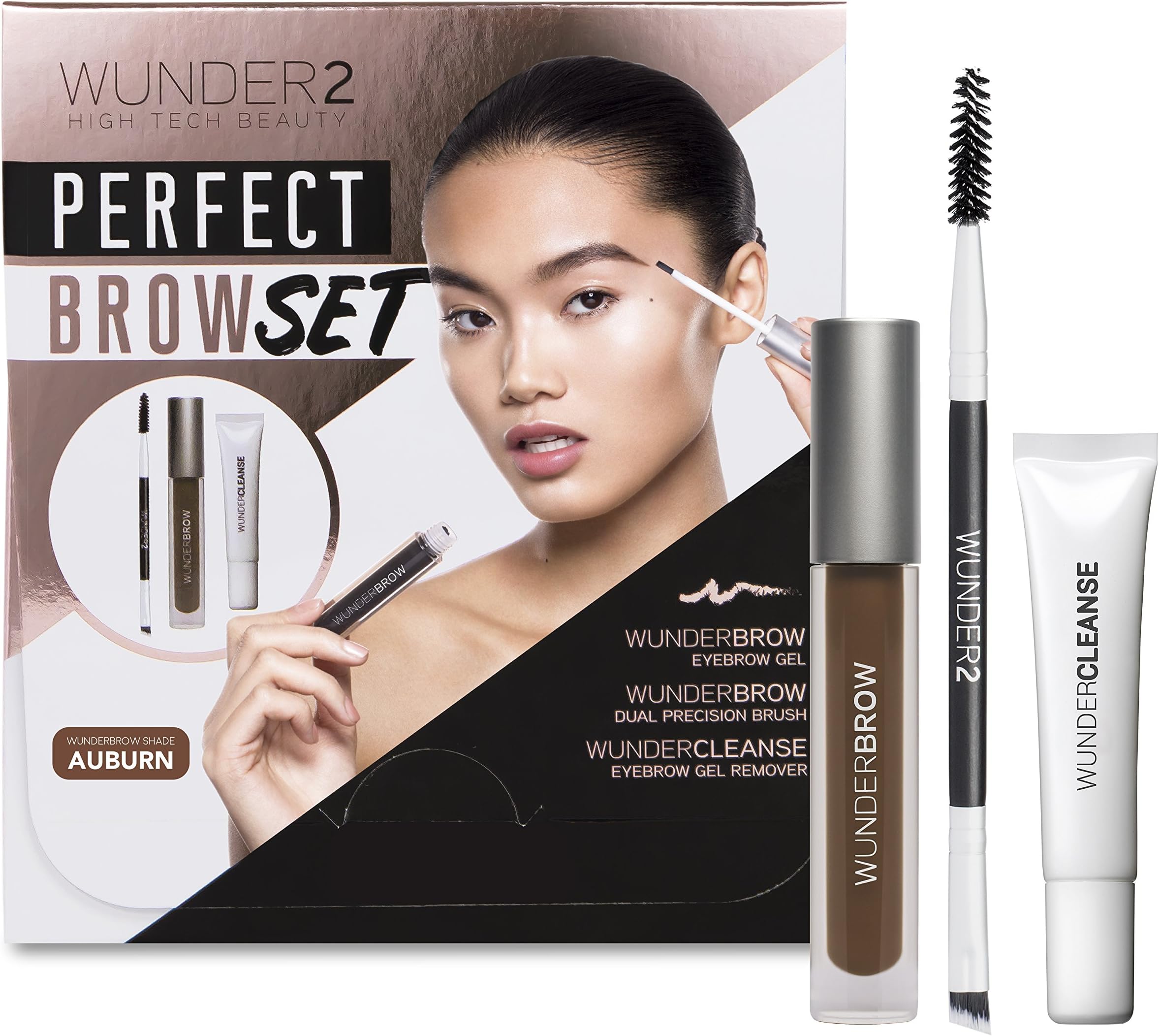 Wunder2 PERFECT BROW SET Wunderbrow Eyebrow Gel, WunderCleanse & Dual Precision Brush, Auburn (BROW_SET_AU)