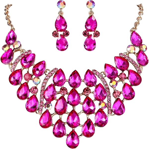 Rosemarie & Jubalee 3D Flower Vine Jewelry Set - Necklace & Earrings With Crystals
