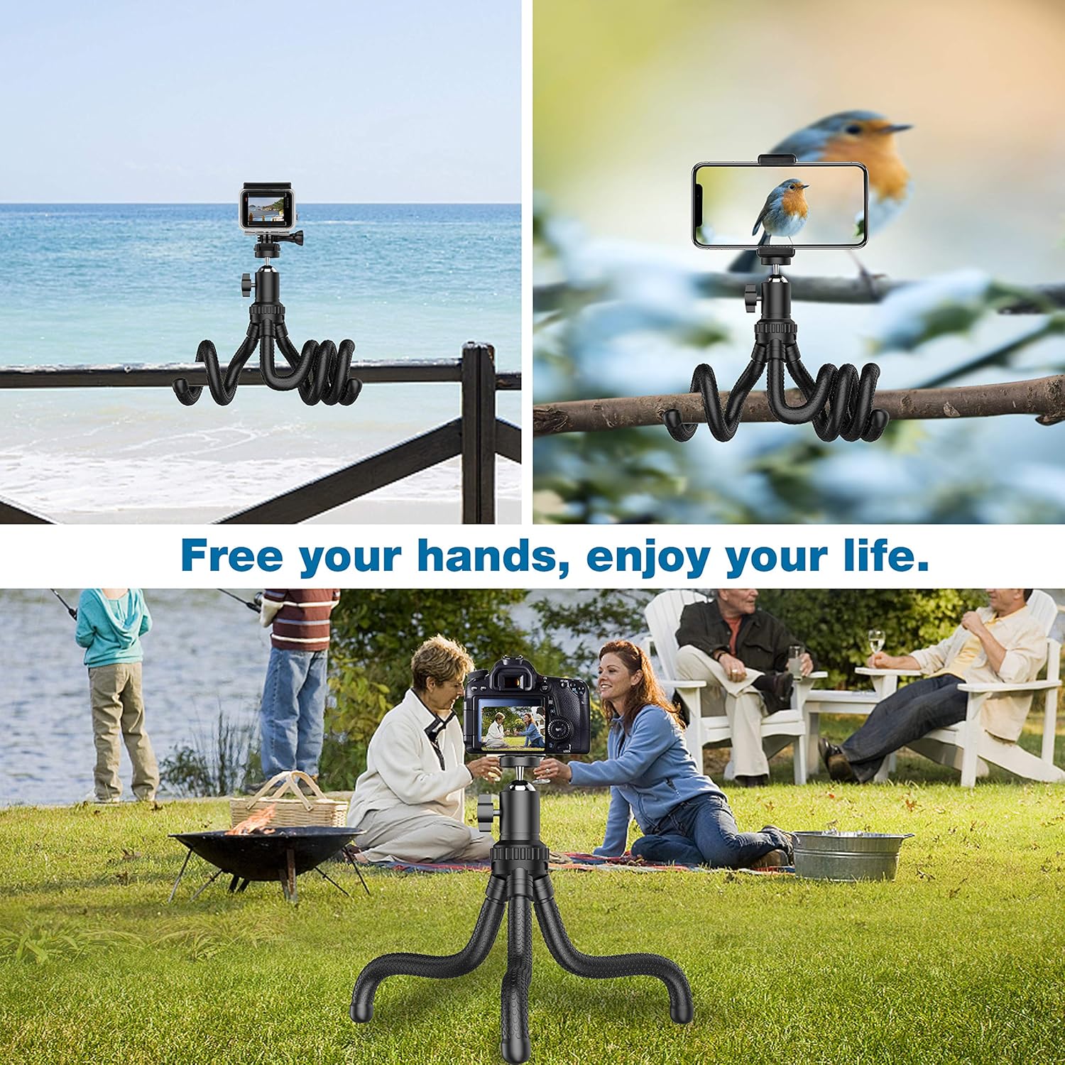 Phone Tripod, Portable Cell Phone Camera Tripod Stand with Wireless Remote, Flexible Tripod Stand for Selfies/Vlogging/Streaming/Photography Compatible with iPhone, Android Phone, Sports Camera GoPro: Camera & Photo