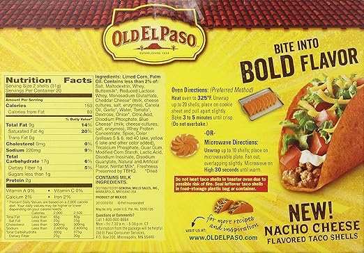 Amazon Com Old Elpaso Nacho Cheese Taco Shells 40 Count