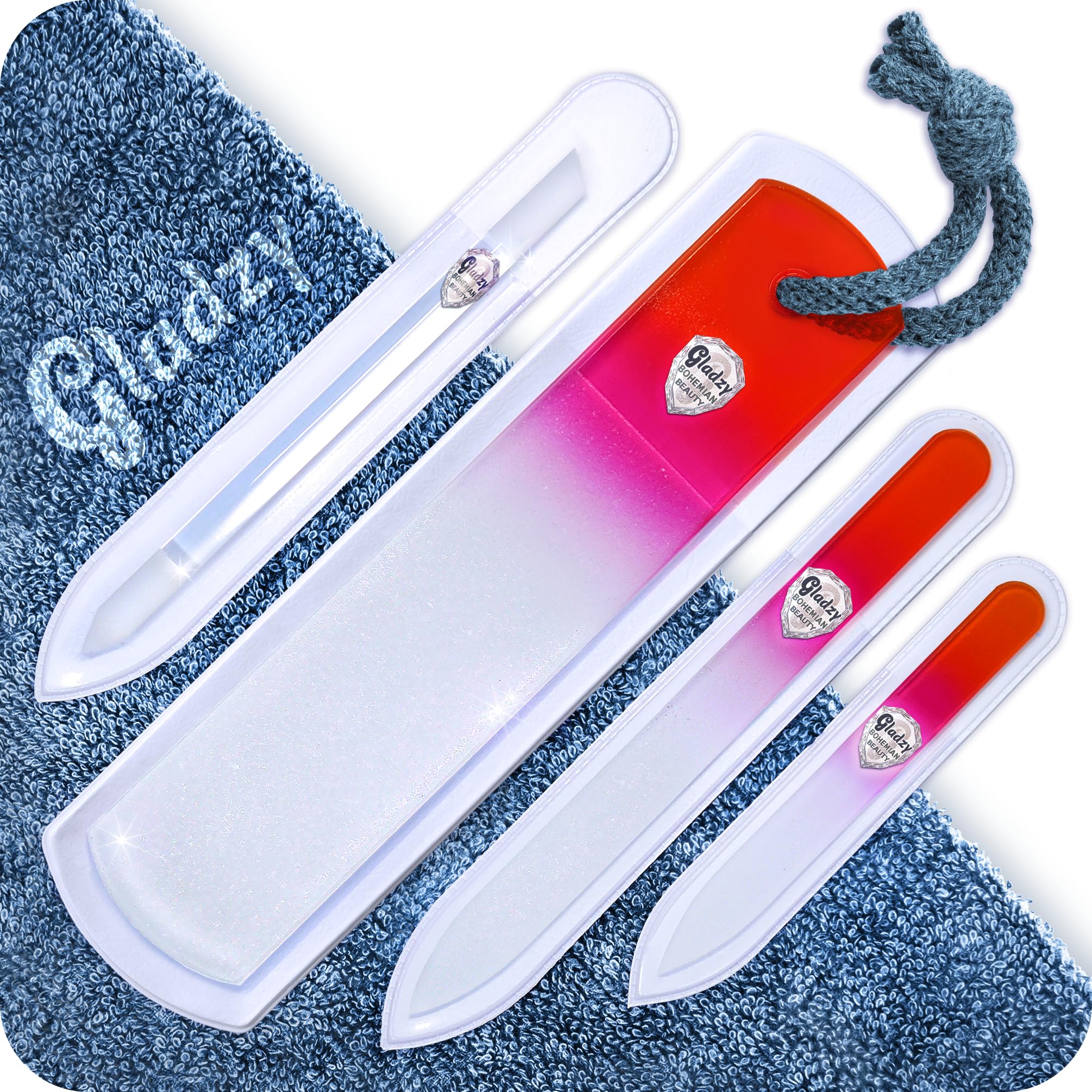 Genuine Czech Glass Nail File Set - Two-Sided Different Grit Surface, Callus Remover Foot Rasp, Cuticle Pusher, Manicure & Pedicure, EU Quality by GLADZY