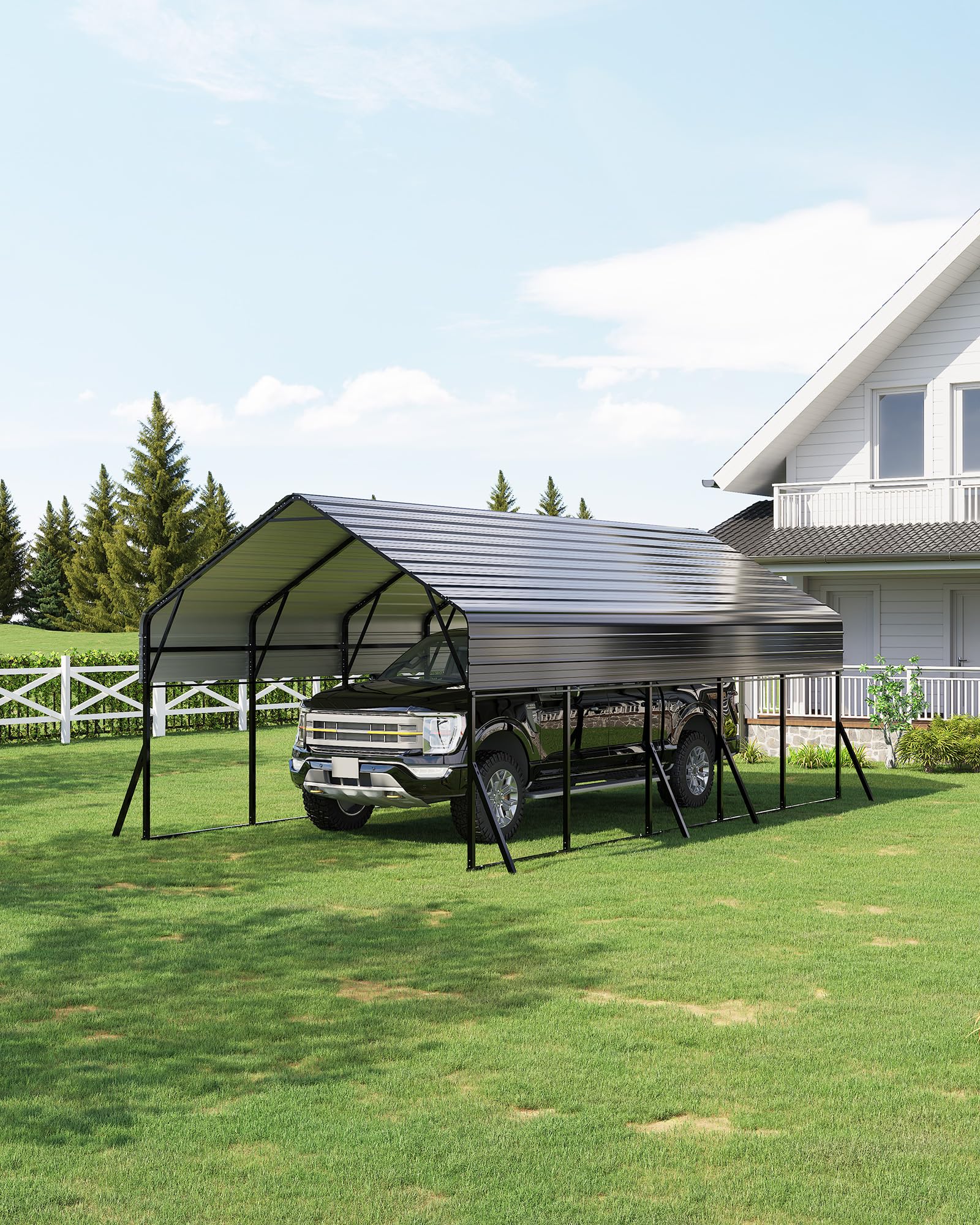 View 1 of **** CONTAINS BOXES 1-6/0F 7 **** TRUCK OR TRAILER PICK UP ONLY****Garvee 13'x26'x11.4' Metal Carport, Heavy Duty Car Ports Kit All-Weather for Pickup Trucks, Boats, RVs, Tractors, Reinforced Frame with Anchors