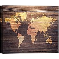 SIGNWIN Canvas Wall Art an Orange World Atlas on Brown Horizontal Wood Panels Architecture & Maps Country Digital Art Modern Art for Living Room, Bedroom, Office - 12x18 inches