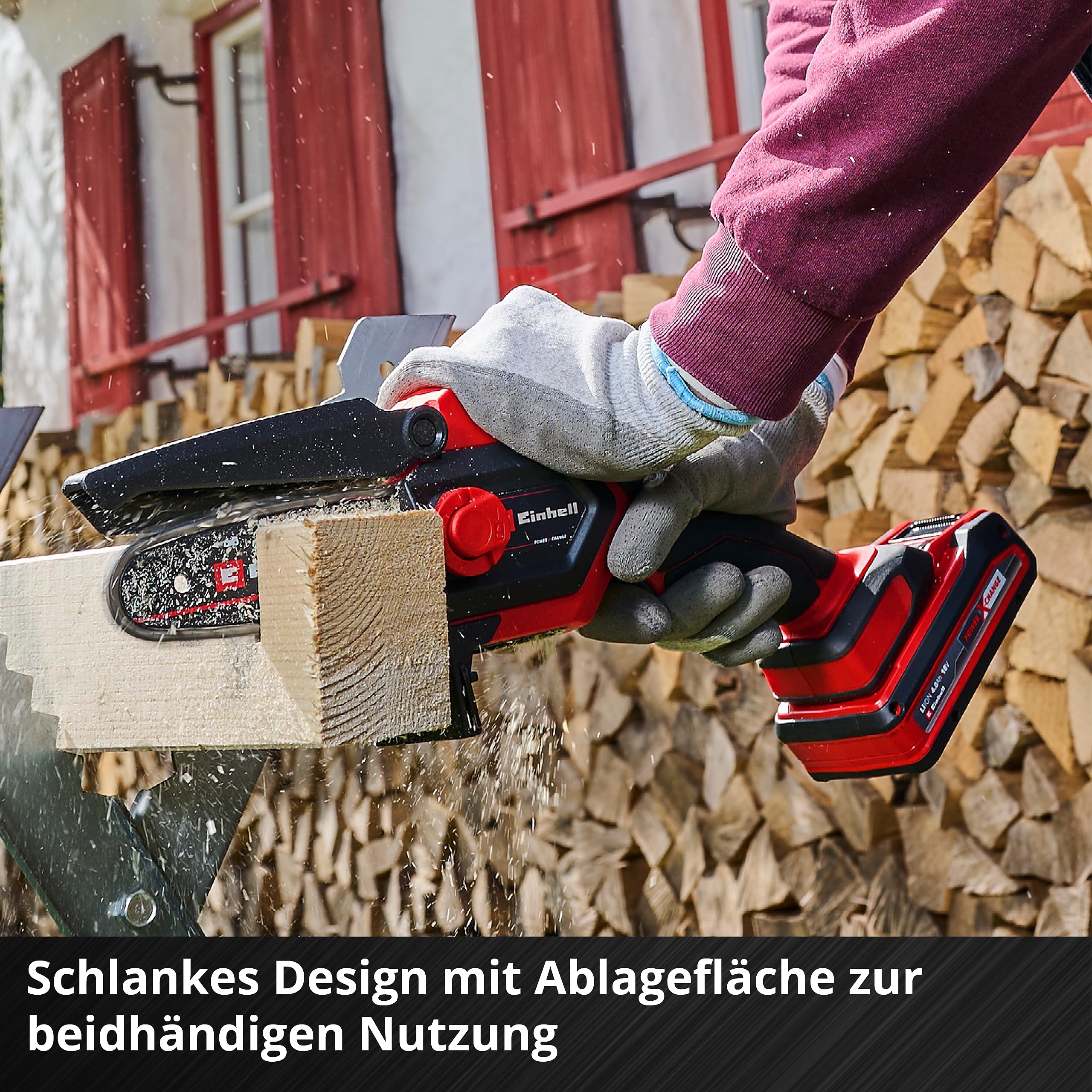 Einhell Akku-Astkettensäge GE-PS 18/15 Li BL-Solo Power X-Change (18 V, Brushless, 12,5 cm Schnittlänge, werkzeugloser Schwert- und Kettenwechsel, ohne Akku) 7