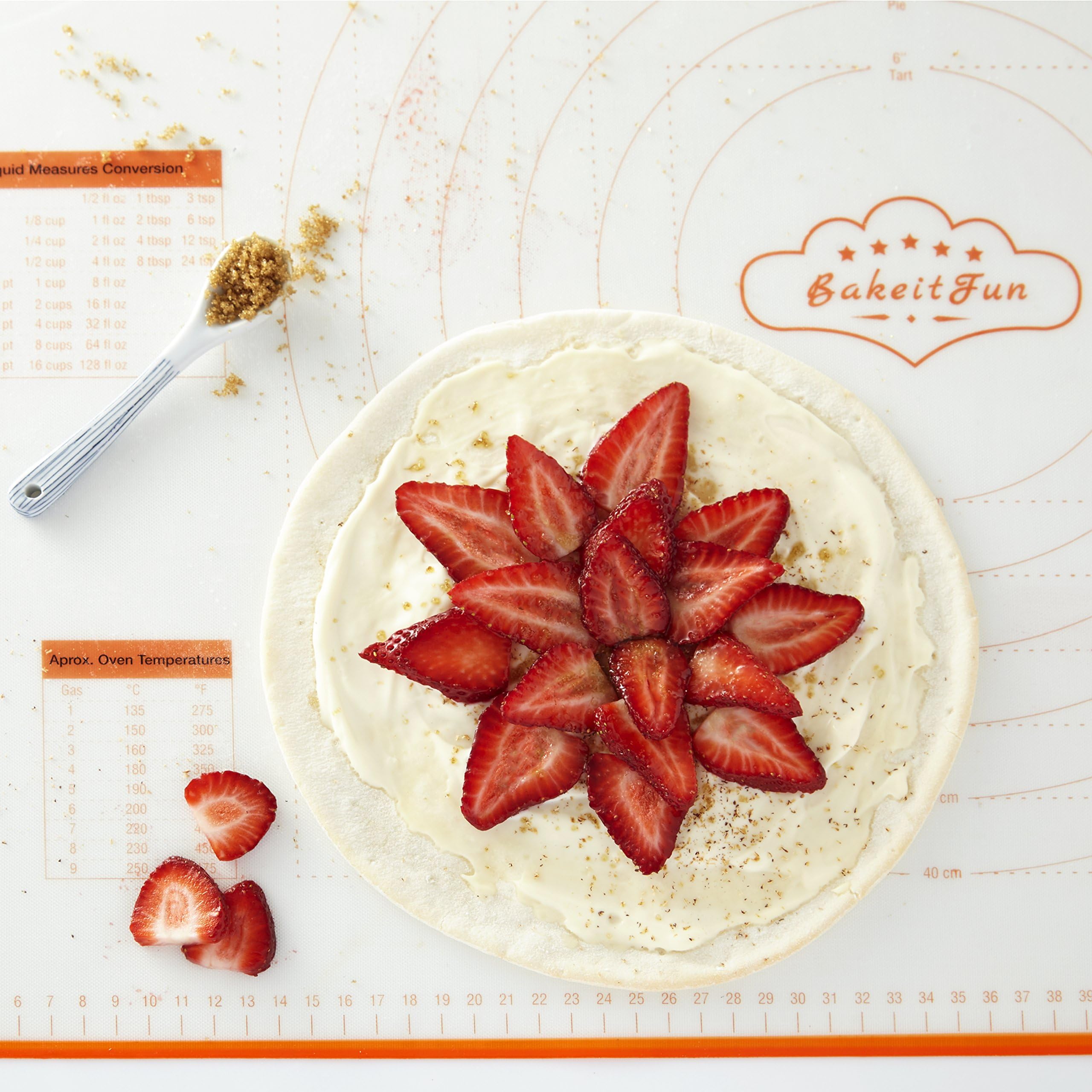 BakeitFun X-large Silicone Pastry Mat With Measurements, 75 X 52 CM Non Stick BPA Free Baking Tool That's Perfect For Rolling Dough And As A Fondant Surface As It Fully Sticks To Countertop, Orange