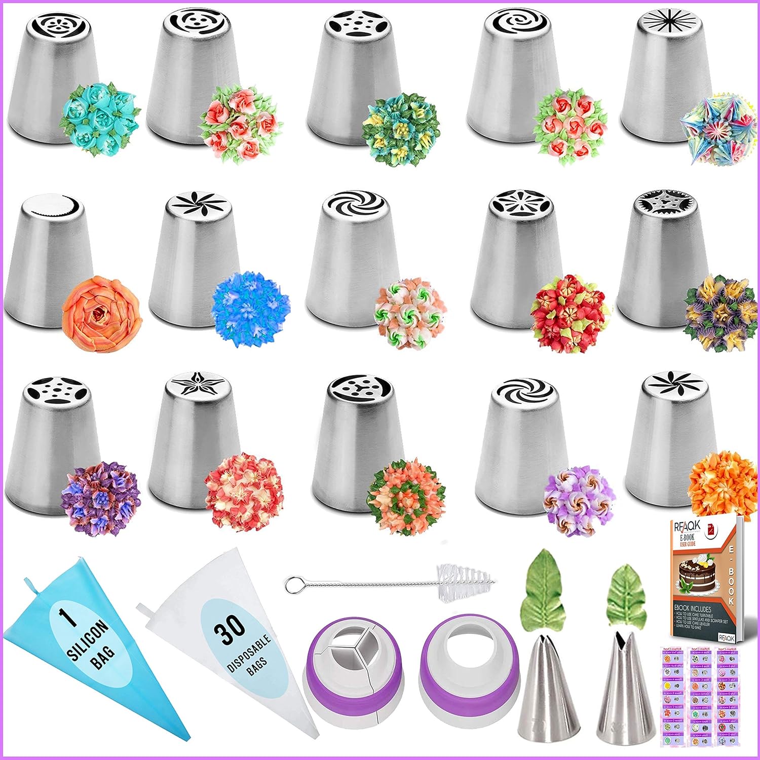 RFAQK 50 Pcs Russian Piping Tips Set 15 Numbered, Easy to Use Icing