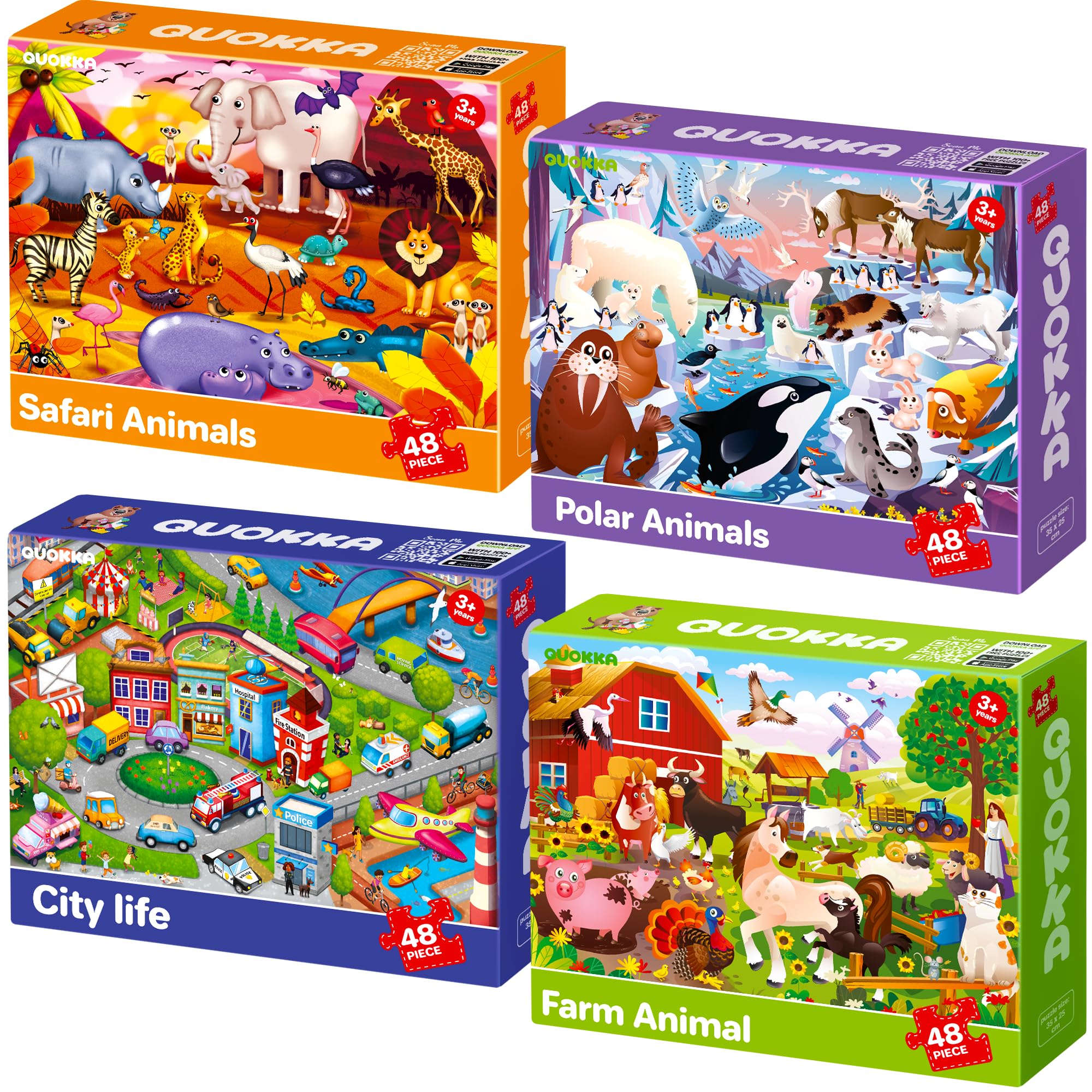 Photo 1 of QUOKKA Puzzles for Kids Ages 4-6 – 4 x 48 Pieces Jigsaw Puzzles for Toddlers 2-4 – Children's Game Ages 3-5 for Learning Farm Animals – Educational Preschool Toy for Boys and Girls 4-8 Years Old