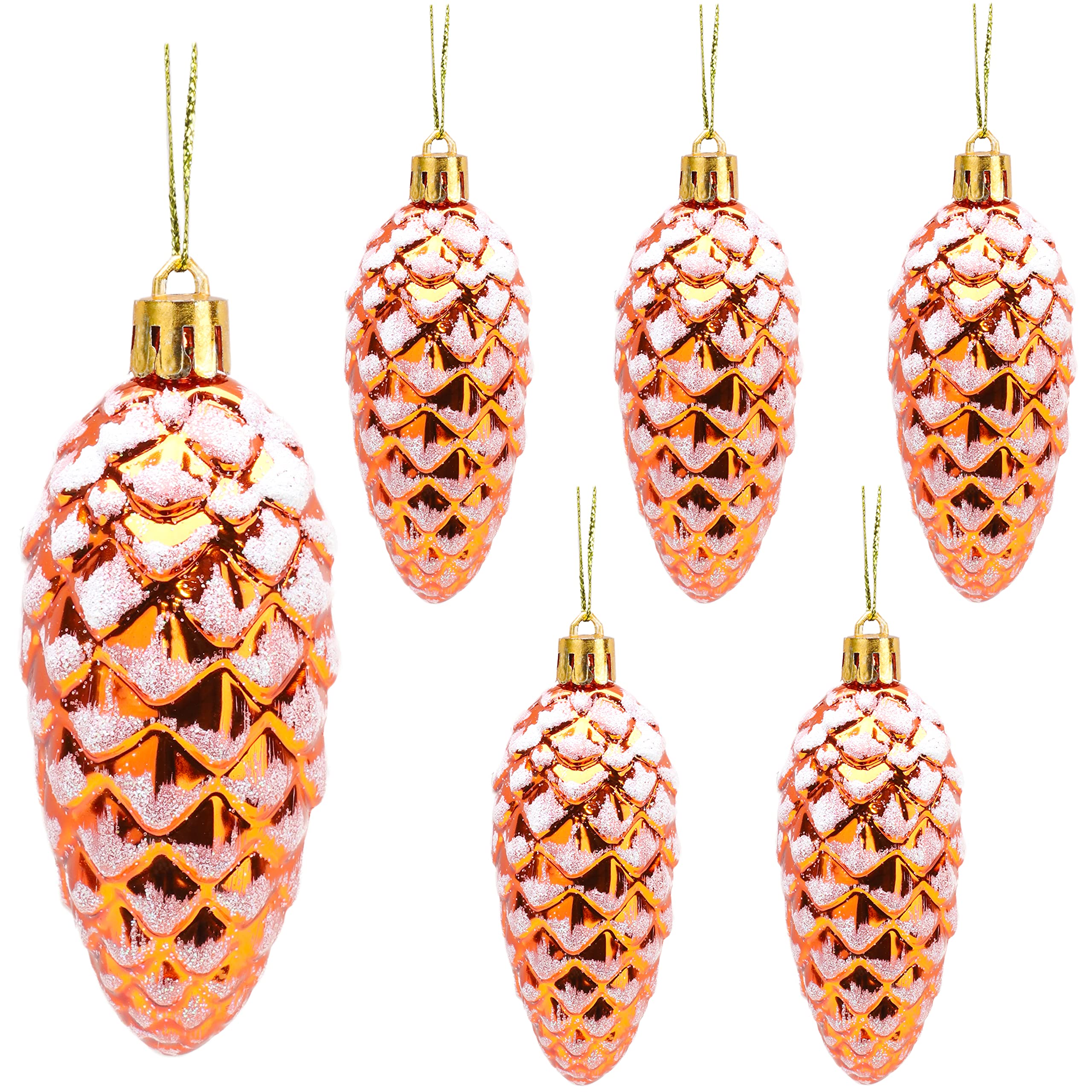 Christmas Concepts® Pack of 6–90mm Shiny & Glitter Decorated Pine Cone Baubles – Christmas Tree Decorations (Copper)