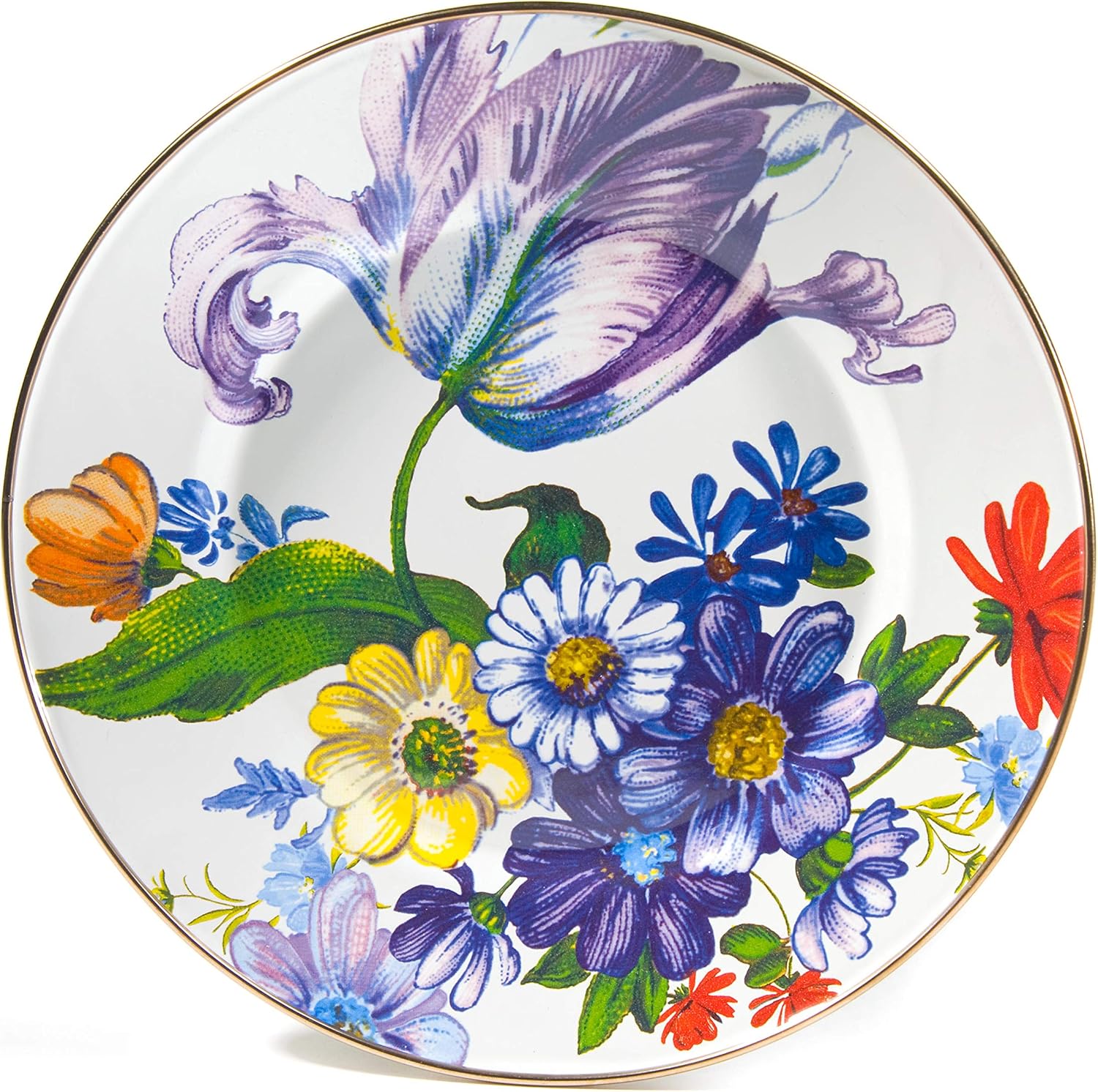 Amazon Com Mackenzie Childs Flower Market Dinner Plate Round 10 Inch Dining Plate Floral Kitchenware Line White Serving Bowls