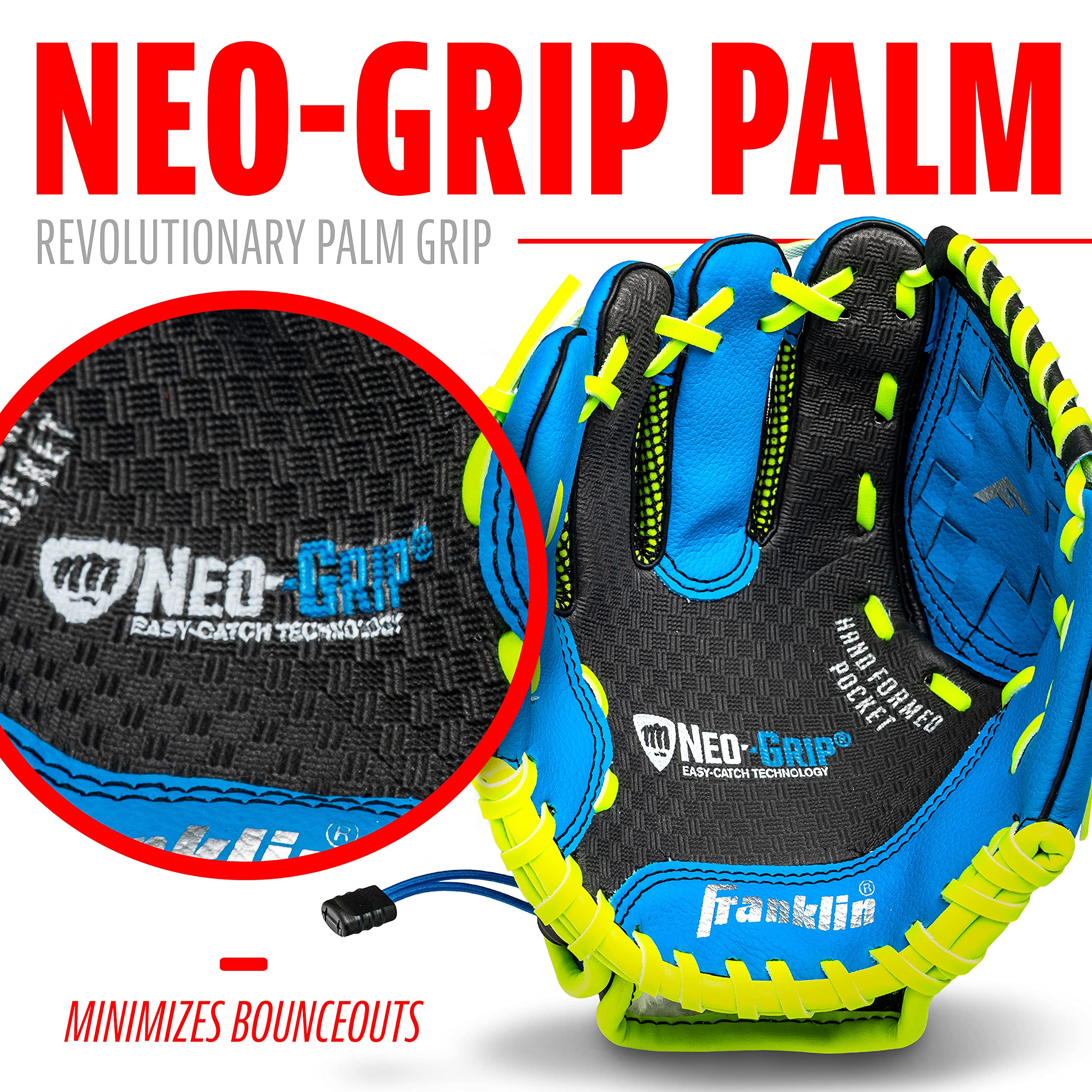 Franklin Sports Youth Teeball Glove - 9.0 Inch Neo-Grip Synthetic Leather Fielding Glove - Left & Right Handed Ready To Play with Ball