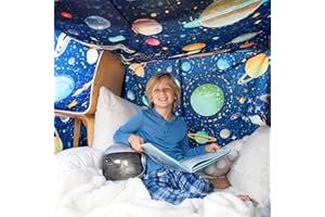 NURTURING WONDERS Kids Fort Building Kit Indoor Use - Build a Fort Kit for Kids with Large 10' x 10' Blanket, 8 Straps, 4 Clips, 4 Hooks, 4 Sandbags - Use as a Canopy, Play Stage Background, Blanket Fort - Space