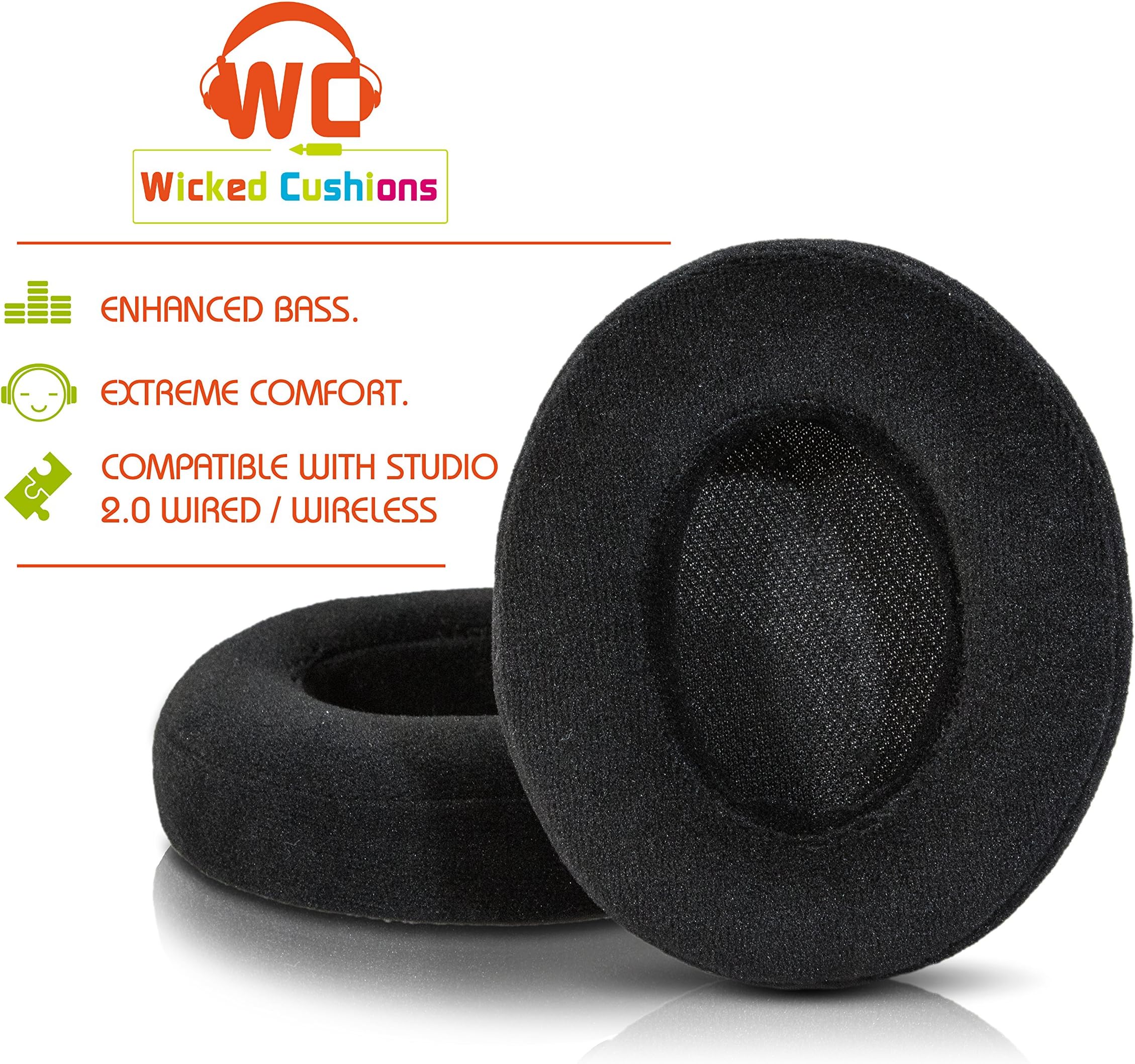 Beats Replacement Ear Pads by Wicked Cushions - Compatible with Studio 2.0 Wired/Wireless and Studio 3 Over Ear Headphones by Dr. DRE ONLY (Does NOT FIT Solo) (Velour)