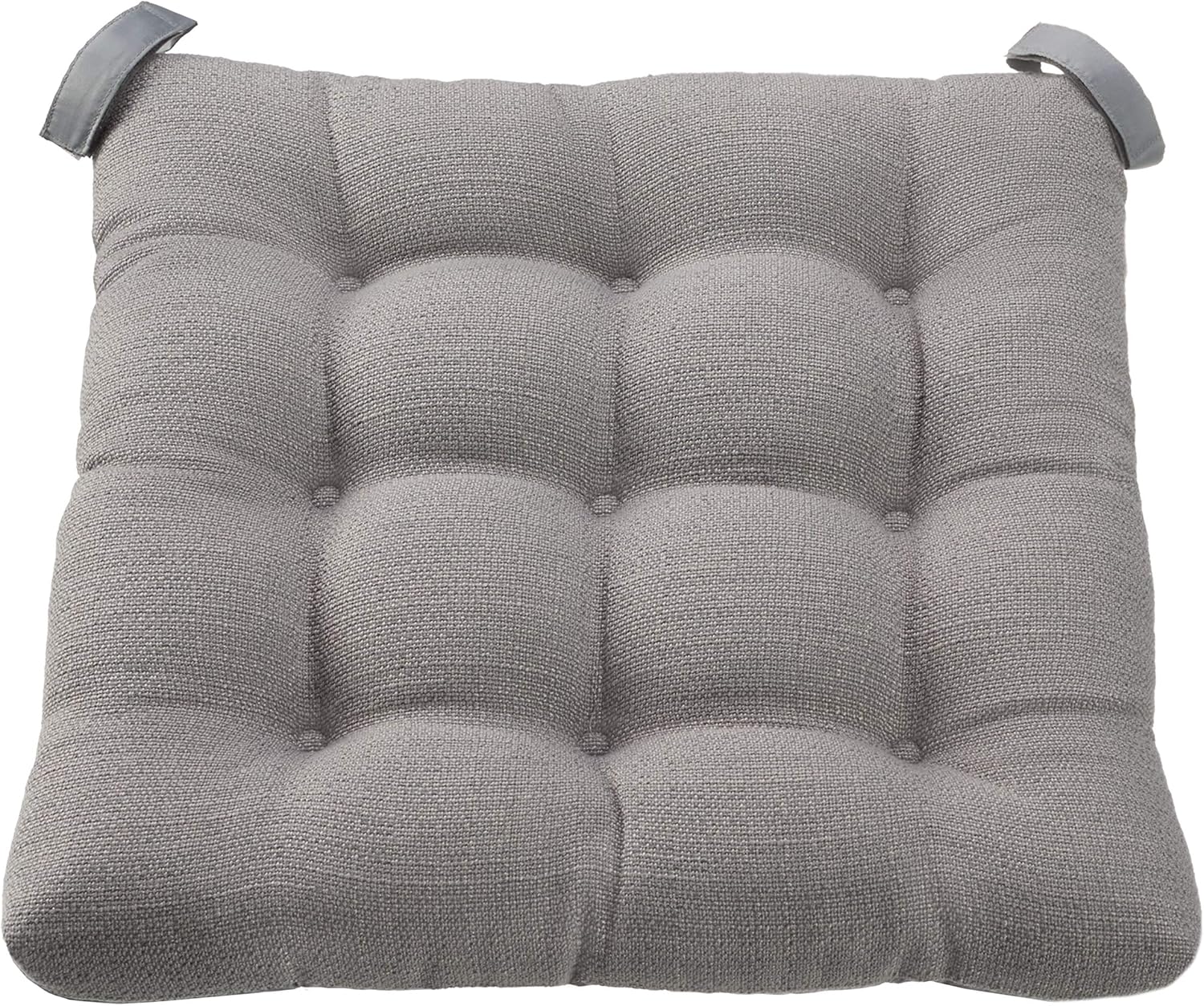 Set of 4 Gray Kitchen Chair Pads Tufted Seat Cushions Ties