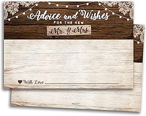 50 Rustic Wedding Advice Cards & Well Wishes for the Bride and Groom - Bridal Shower Games, Wedding Decorations, Rustic Wedding Decorations, Bridal Shower Decorations