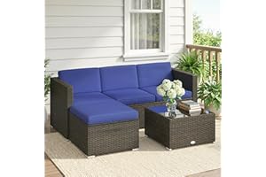 Outsunny 3 Pieces Patio Furniture Set with Cushions, Outdoor PE Rattan Wicker Conversation Corner Sofa Set with Glass Top Tab