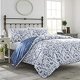 Laura Ashley Home - Twin Duvet Cover Set, Reversible Cotton Bedding with Matching Shams, Stylish Home Decor for All Seasons (Elise Medium Blue, Twin)